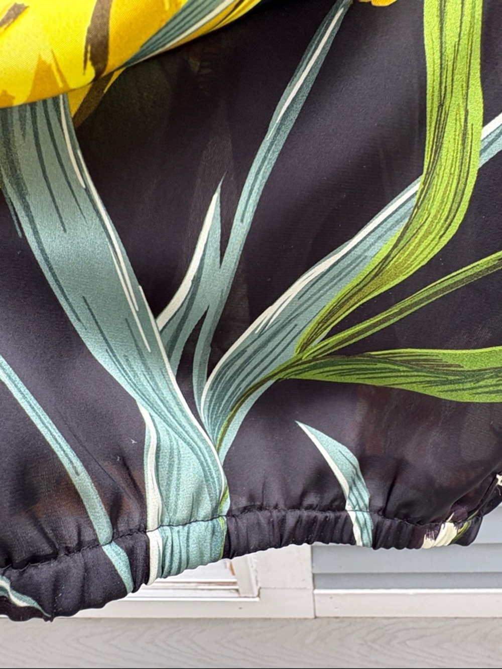 Black Floral Wide-Leg Pants with Yellow & Orange Tulips - Picture 3 of 10